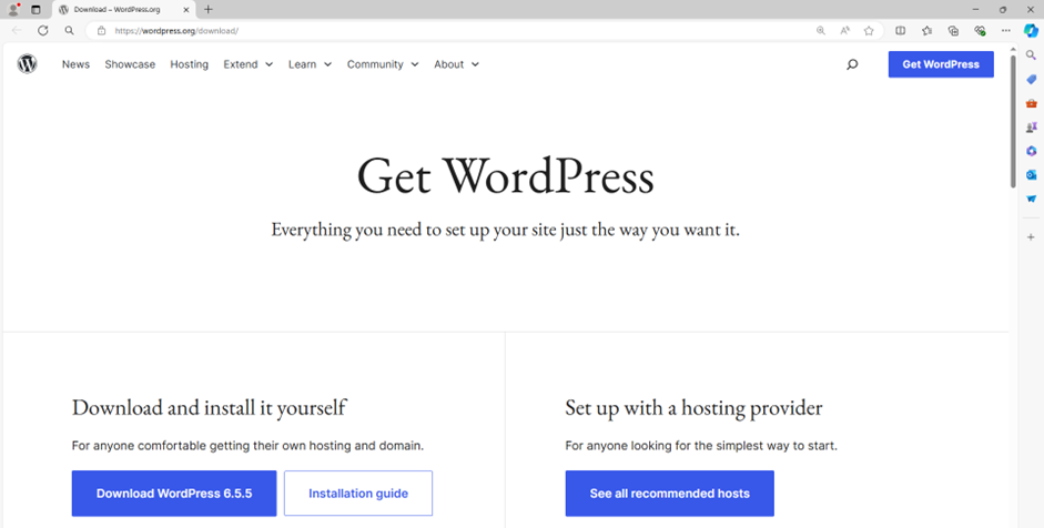 download wordpress home screen for installing wordpress