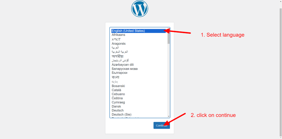First screen of the WordPress installer
to installing wordpress