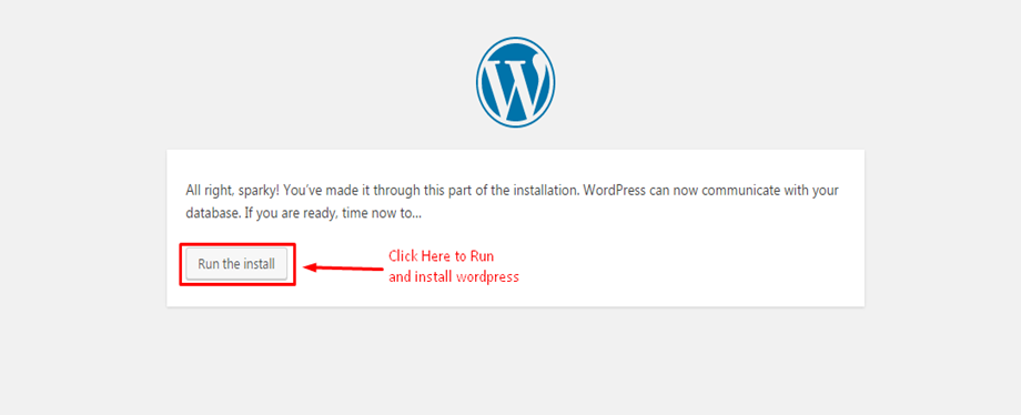 Button to Run the Installer in wordpress