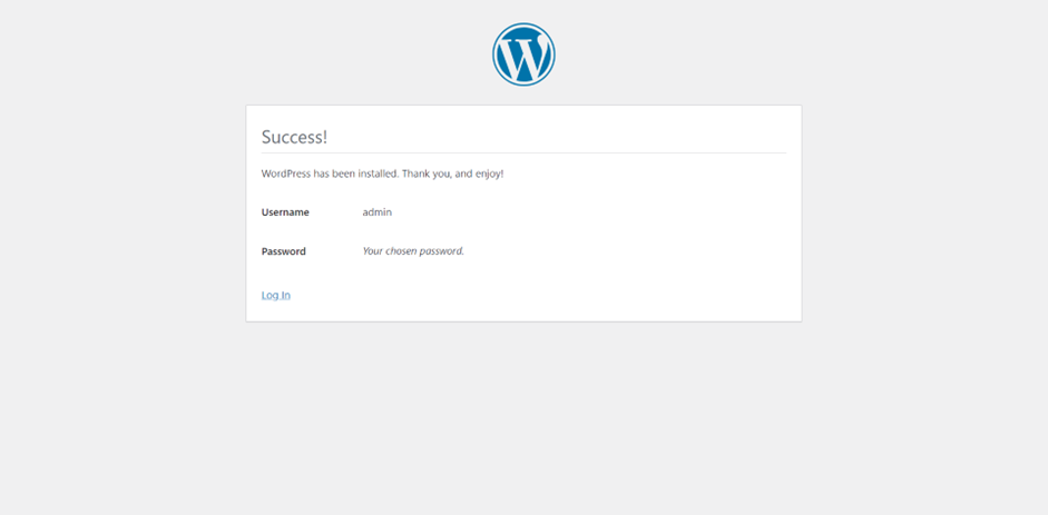 installation success! and log in wordpress