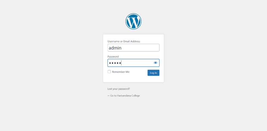 Admin panel to log in wordpress